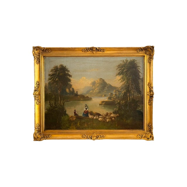 French Artist, Romanticist Lake Scene, 19th Century, Oil on Canvas For Sale - Image 12 of 12