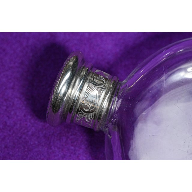 Unusual Large Thick Victorian Antique Crystal Sterling Silver Cap Scent Bottle Flask Vanity Home Decor For Sale - Image 9 of 12