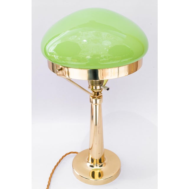 Gold Art Deco Table Lamp with Green Opal Glass, Vienna, 1920s For Sale - Image 8 of 14