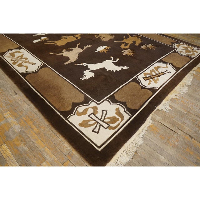 1930s Brown Horse Pattern Antique Chinese Mongolian Wool Animal Rug For Sale In New York - Image 6 of 8
