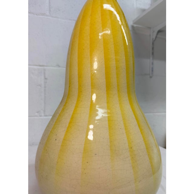 Antique French Yellow Brass Gourd Shaped Pottery Electric Table Lamp Light For Sale - Image 4 of 13
