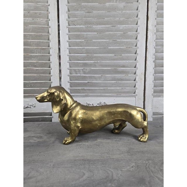 Bronze Dachshund Dog Sculpture with Polished Gold Finish For Sale - Image 4 of 14