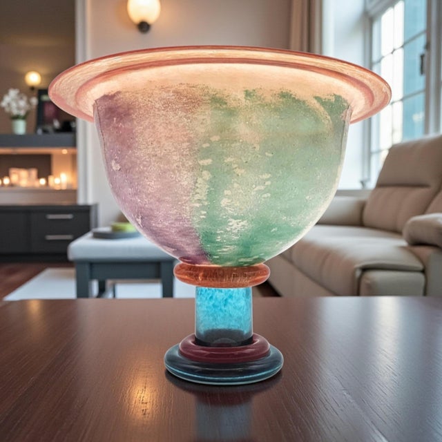 Postmodern Kosta Boda “Can Can” Compote Bowl by Kjell Engman, Signed Pastel Swedish Postmodern Art Glass For Sale - Image 3 of 14