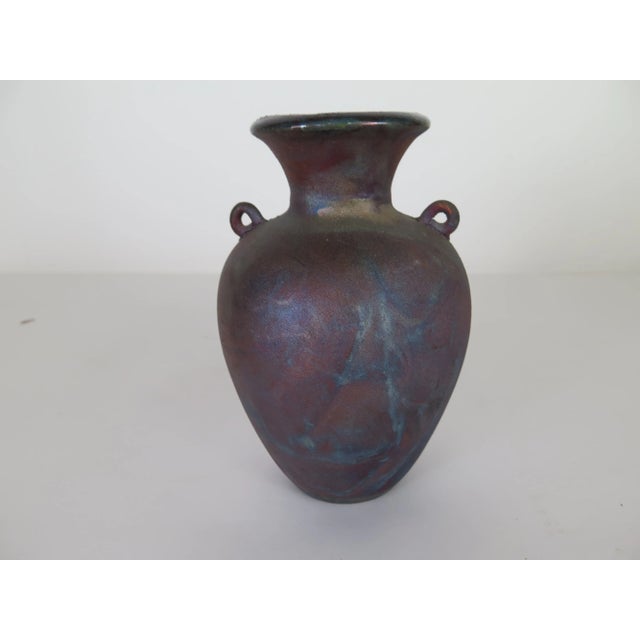 Signed Raku Grecian Style Pottery Vase For Sale - Image 4 of 7