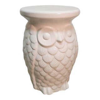 White Glazed Porcelain Owl Garden Seat, 18" For Sale