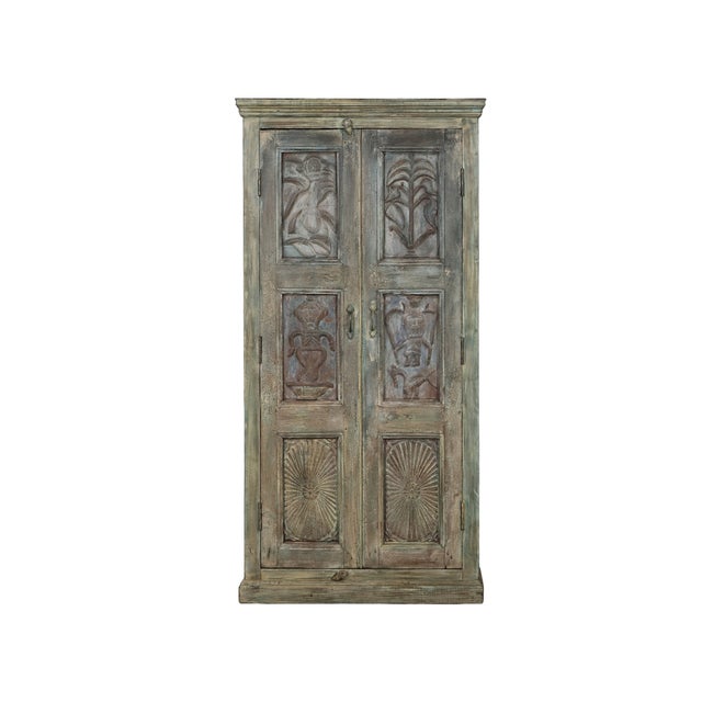 2020s Armoire Constructed From Vintage Indian Painted Teakwood Carved Doors and Elements For Sale - Image 5 of 6