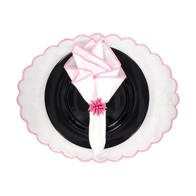 Linen Napkins With Pink Stitch Edges, Set of 4 For Sale - Image 4 of 4