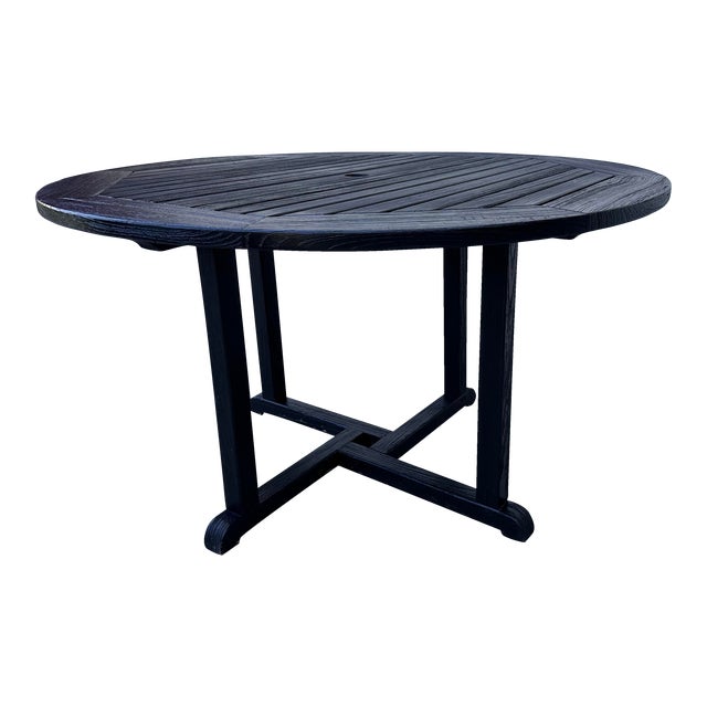 Kingsley Bate Black Satin Teak Wood 50" Round Dining Table For Sale