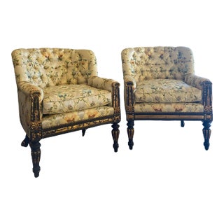 1990s Louis XVI Bergere Tufted Silk Armchairs- a Pair For Sale