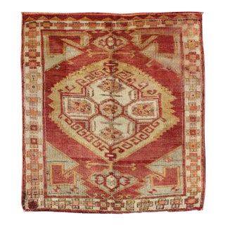 Square Turkish Oushak With Medallion Design in Muted Red, L. Green & Yellow For Sale