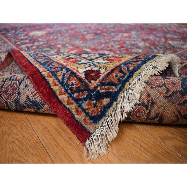 Textile 1930 9'x19'4" Barn Red Antique Persian Sarouk Rare Gallery Size Hand Knotted Wool Rug For Sale - Image 7 of 10