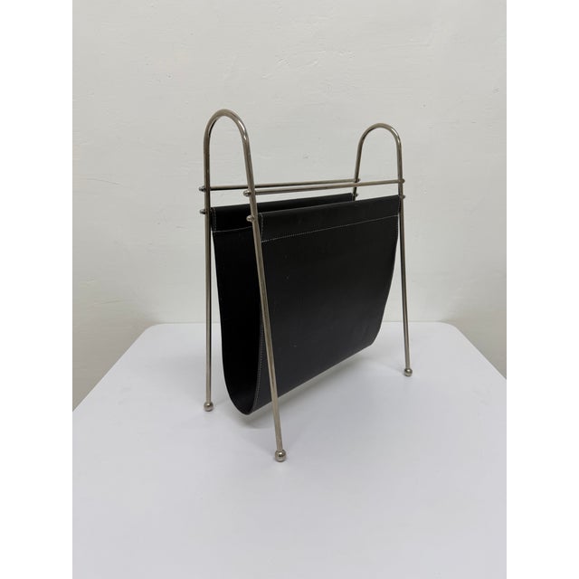 Mid-Century Leather and Steel Magazine Rack, 1970s For Sale In Miami - Image 6 of 13
