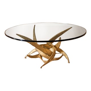 Vintage Silas Seandel Style Brutalist Torch Cut Sculptural Glass Coffee Table For Sale