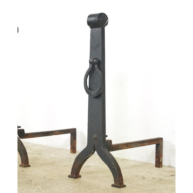 Pair of Antique Arts & Crafts Wrought Iron Andirons For Sale - Image 4 of 8