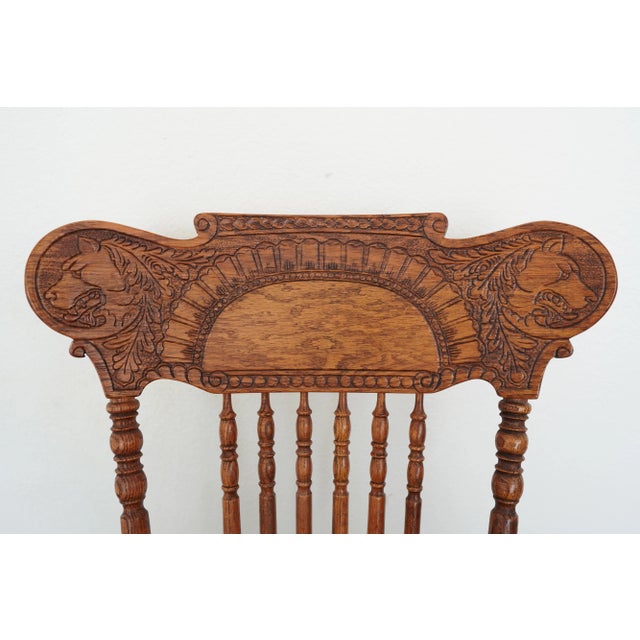 Wood Vintage Carved Oak Rocking Chair For Sale - Image 7 of 14