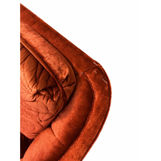 Burnt Orange 1970s Burnt Orange Crushed Velvet Curved Loveseat For Sale - Image 8 of 10