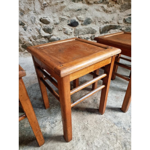 Vintage Workshop Stools in Beech Wood, 1930s, Set of 6 For Sale - Image 6 of 14