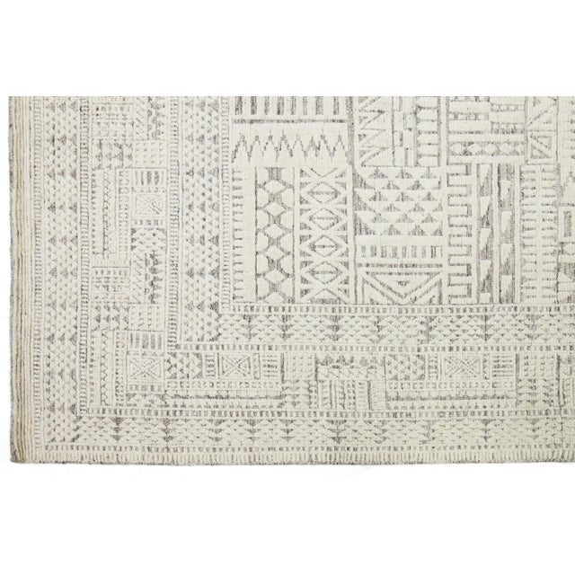 Ivory Modern Natural Moroccan Style Ivory Wool Rug With Tribal Pattern by Apadana For Sale - Image 8 of 10