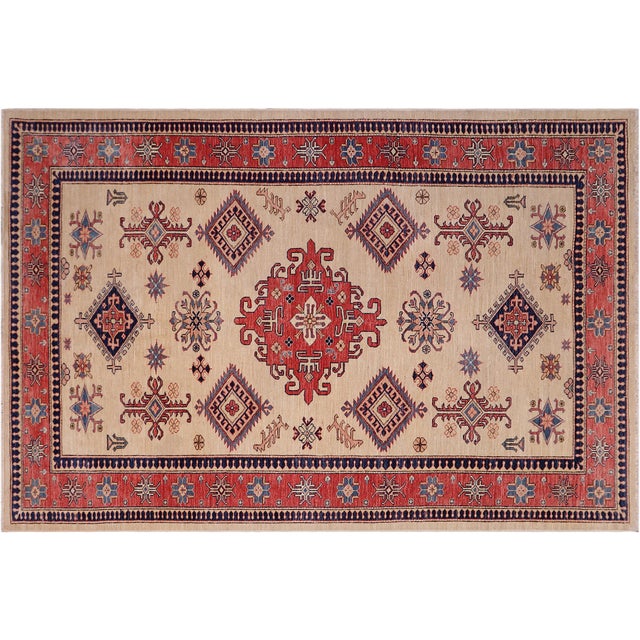 Tribal Super Kazak Lt. Gold/Red Wool Rug - 5'4'' X 8'0'' For Sale - Image 9 of 10