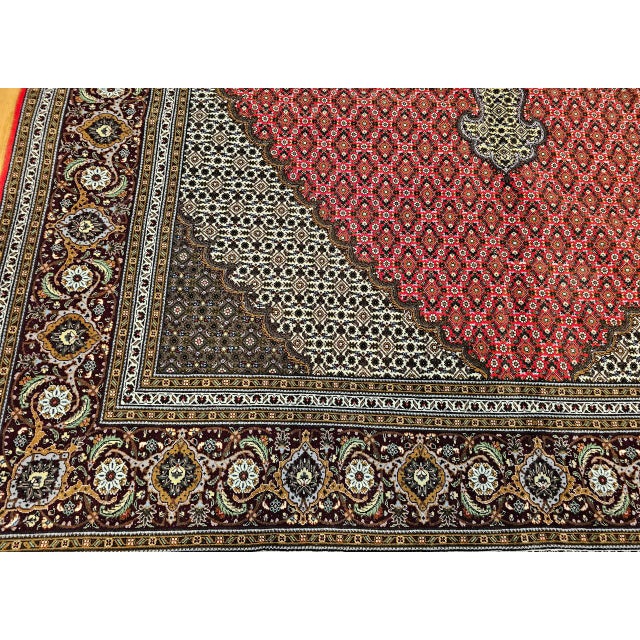 Antique Tabriz Mahi Rug, Hand-Knotted Wool & Silk, Herati Geometric Pattern, Red & Ivory, 7x10 For Sale - Image 17 of 17