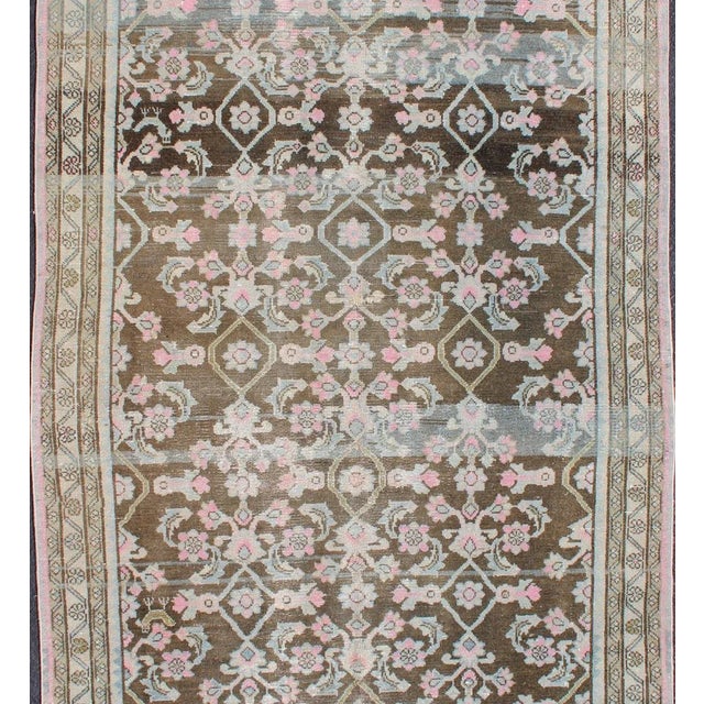 Pink, Gray, Charcoal and Brown Vintage Hamadan Rug With Flower Design For Sale - Image 4 of 13