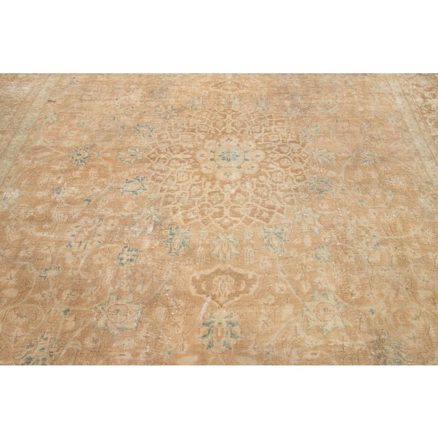 Antique Persian Mashad Handmade Wool Rug in Tan With Rosette Motif For Sale - Image 9 of 10
