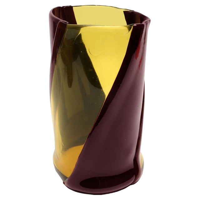 Twirl Vase in Clear Yellow and Matt Aubergine by Enzo Mari for Cosit Factory For Sale