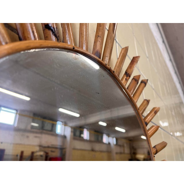 Sunburst Mirror in Bamboo, 1960 For Sale - Image 3 of 7