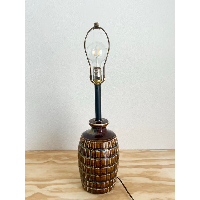 Mid-Century Modern Vintage Brown Grenade Ceramic Lamp For Sale - Image 3 of 9