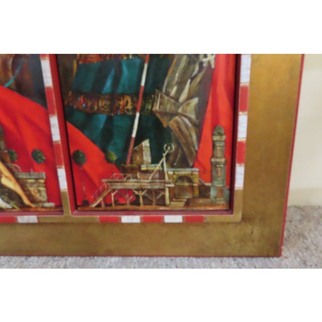 Textile Roman Zaslonov Painting "La Suite en Rouge" Oil on Canvas Triptych With Custom Guilt Wood Frame For Sale - Image 7 of 12