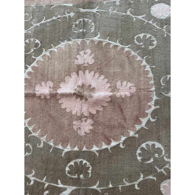 Mid-Century Modern Suzani Tapestry — Vintage Hand-Embroidered Embroidery, 4'7'' X 4'8'' For Sale - Image 3 of 9