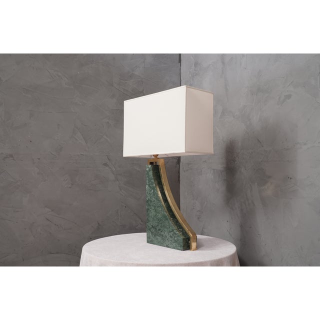 2000 - 2009 Italian Indian Green Marble and Brass Table Lamp, 2000s For Sale - Image 5 of 12