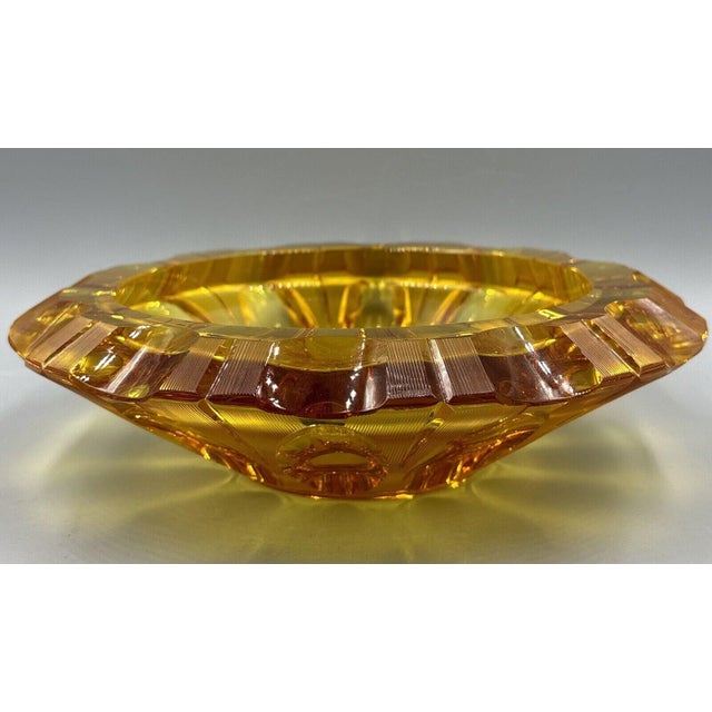 Vintage Art Deco Cut Amber Glass Bowl For Sale - Image 3 of 13