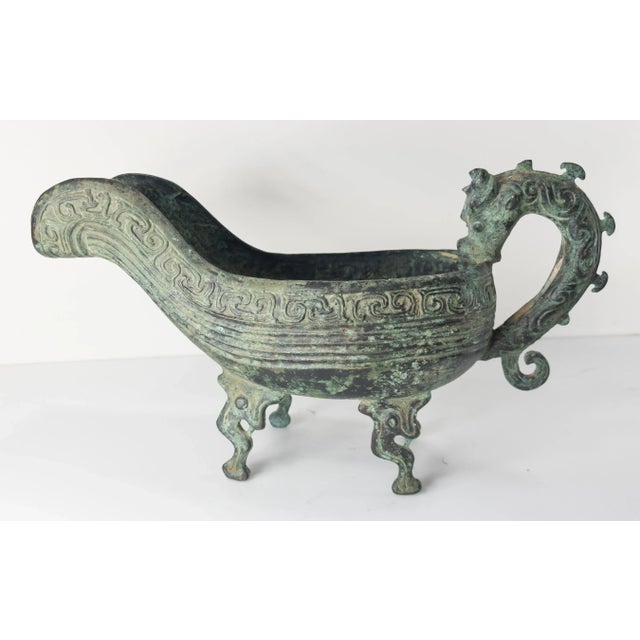 20th Century Chinese Archaistic Ritual Bronze Yi Pouring Vessel For Sale - Image 4 of 12