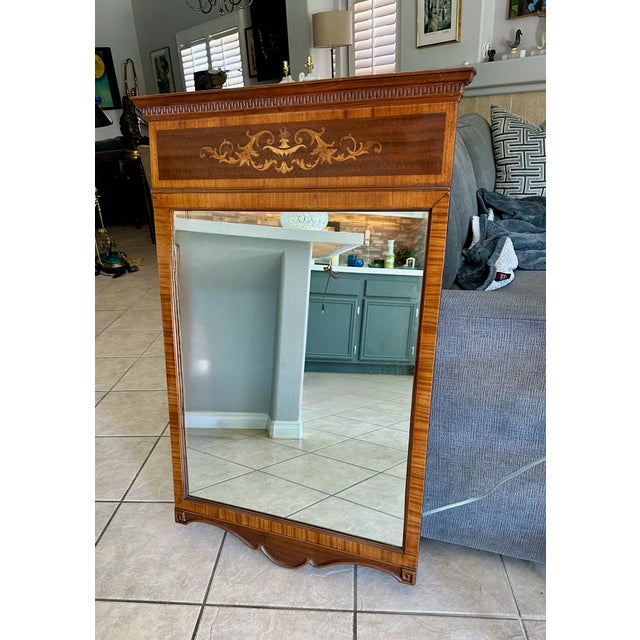 1920s Rectangle Federal or Empire-Style Satinwood Marquetry Wall Mirror For Sale - Image 5 of 16