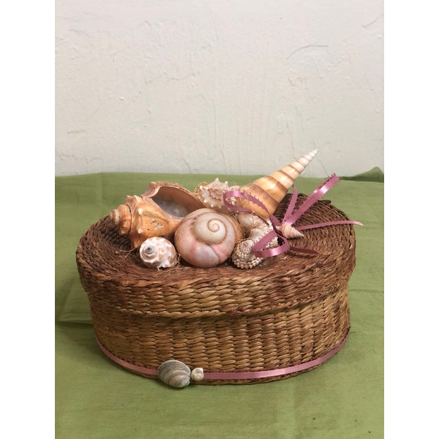 Tan Vintage Woven Wicker Box & Shell Lid For Sale - Image 8 of 8