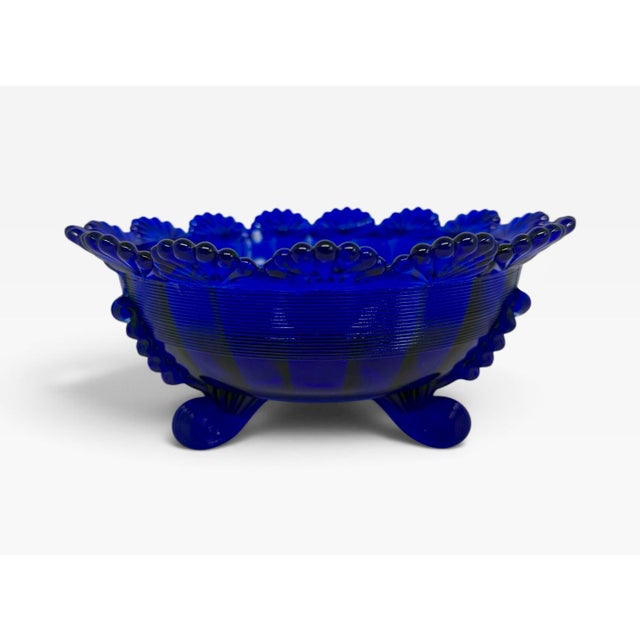 1980’s Mosser Glass Cobalt Blue Footed Centerpiece Fruit Bowl - 8” Wide For Sale - Image 11 of 12