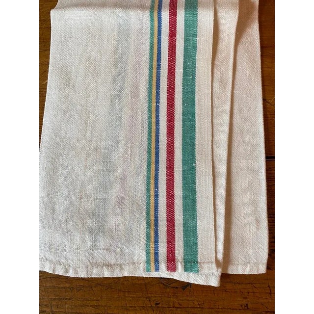 Vintage Linen Multi-Color Striped Tea Towels- Set of 4 For Sale - Image 4 of 5