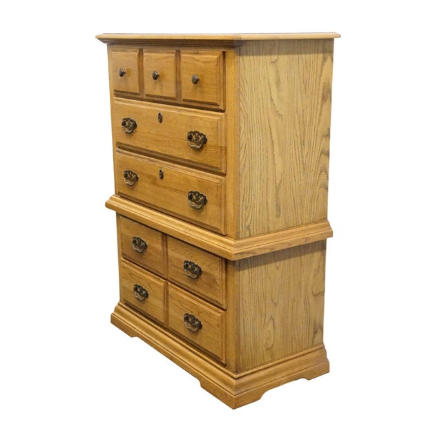 BROYHILL PREMIER Early American Country Style Solid Oak 37" Chest on Chest 6510-41 50" High 37.25" Wide 18.25" Deep We...