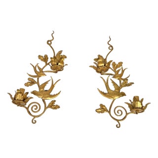 1970s French gilded metal bird wall sconces in the style of Maison Baguès - a Pair For Sale