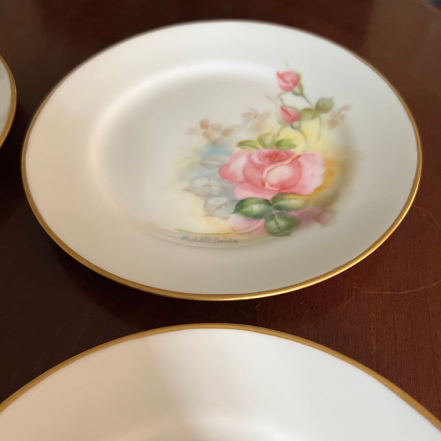 Vintage Hand Painted Plates Feature Roses Signed by Artist, Set of Four For Sale In New York - Image 6 of 12