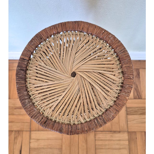 Shabby Chic Vintage Hand Woven Wicker Plant Stand Tall Pedastal 1970's Boho Cottage For Sale - Image 3 of 11