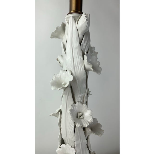 1950s Three Dimensional Floral Blanc De Chine Lamp With Custom Shade For Sale - Image 9 of 12