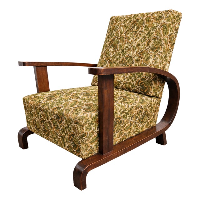 Art Deco Armchair in Black Walnut and Upholstery from Ferenc Fürst, Hungary, 1930s For Sale