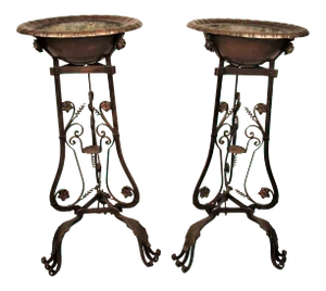 Antique Art Nouveau Iron Brass and Copper Planters - A Pair