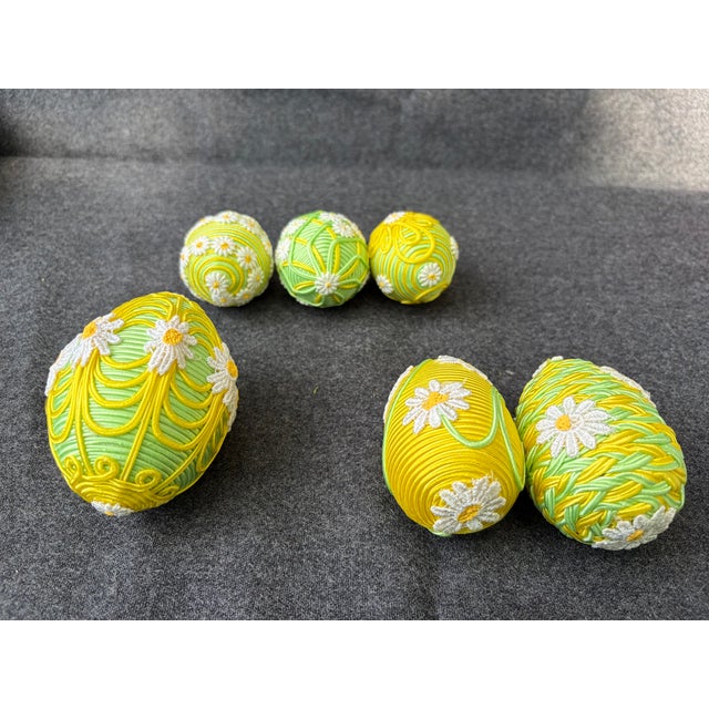 Textile Vintage Handmade Collection of Trim Covered Easter Eggs Set of 6 For Sale - Image 7 of 15