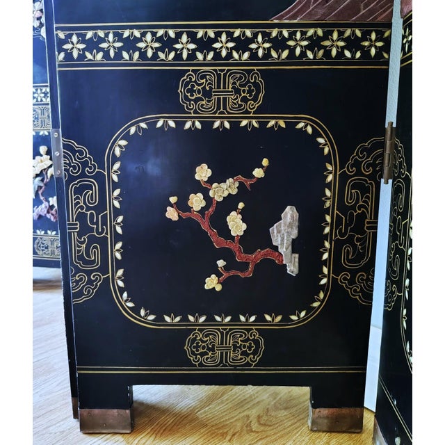 Mid 20th Century Chinese Export Six Panel Carved Soapstone Coromandel Screen For Sale - Image 13 of 16