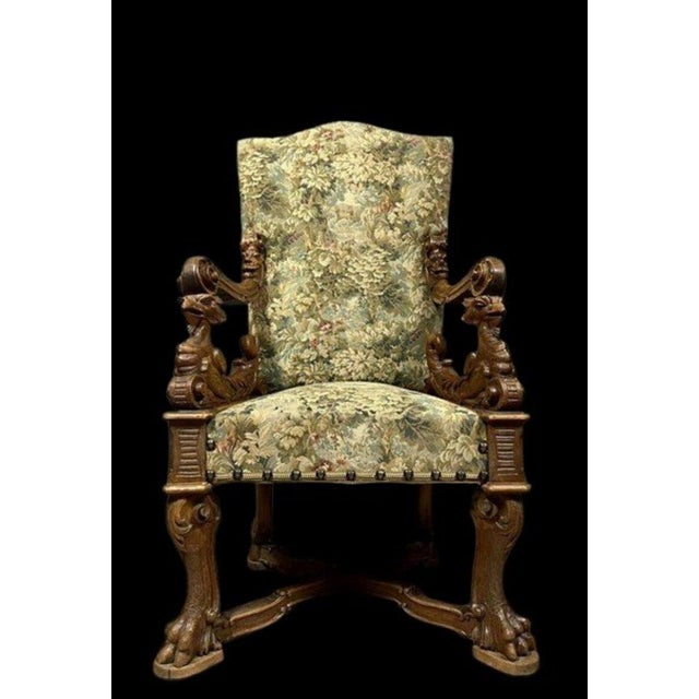 Renaissance High Back Armchair in Carved Walnut after Andrea Brustolon For Sale - Image 3 of 6