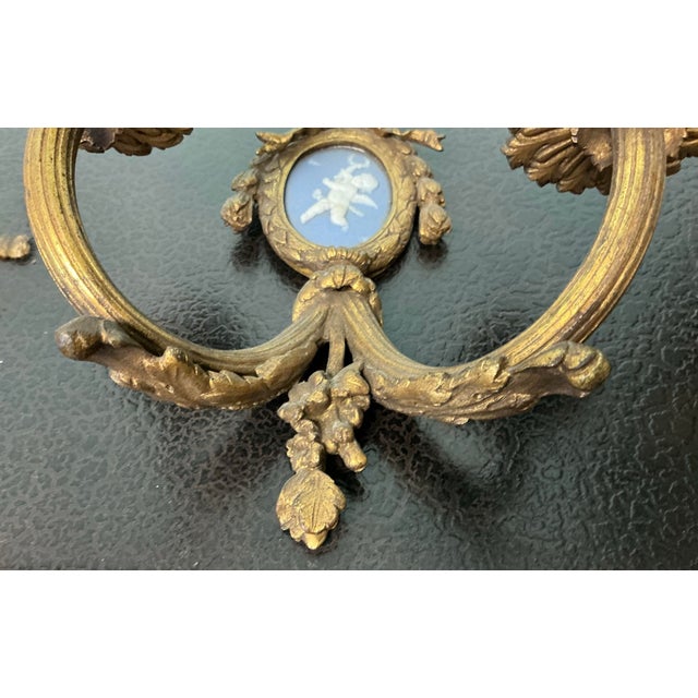 Bronze Antique French Louis XVI Style Gilt Bronze Ribbon Jasperware Putti Sconces - Pair For Sale - Image 8 of 9