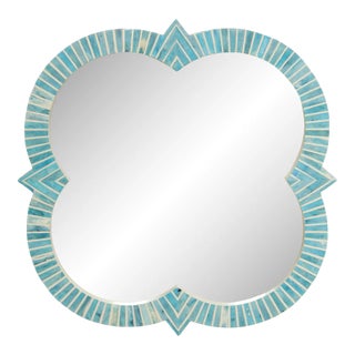 Early 21st Century Santorini Style Faux Bone Inlaid Quatrefoil Mirror For Sale